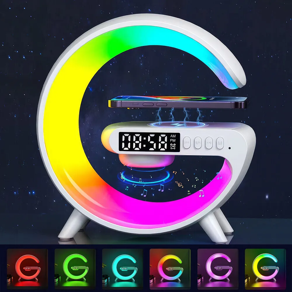 Bluetooth Speaker & FM Radio With Wireless Mobile Charger, LED Table Lamp Color Changing Rechargeable Desk Lights